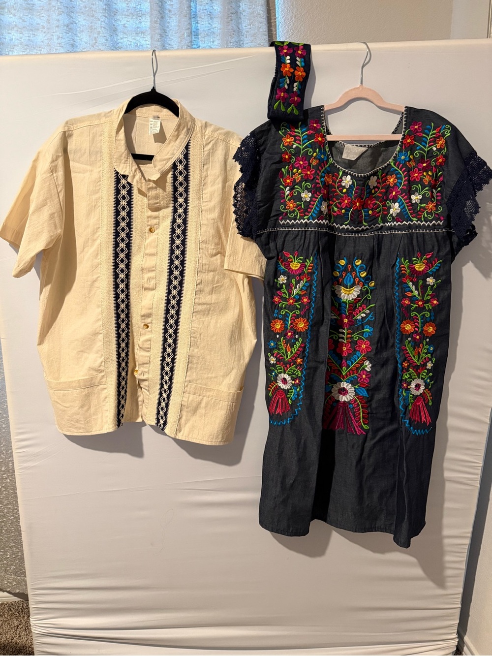 Vintage Mexican Matching Couple Set ❤️ Embroidered Dress & Shirt 2pc